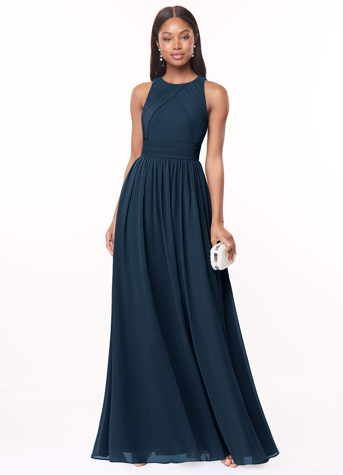 Harper A-Line Scoop-Neck Chiffon Bridesmaid Dress in Dark Navy