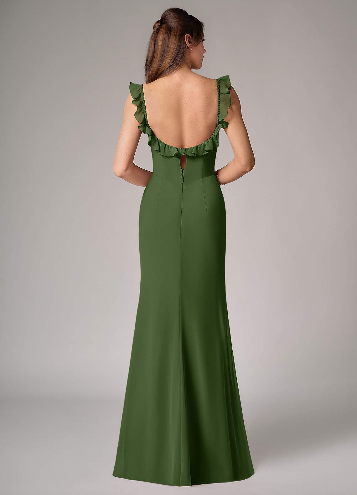 Callie Mermaid Scoop-Neck Chiffon Bridesmaid Dress in Olive