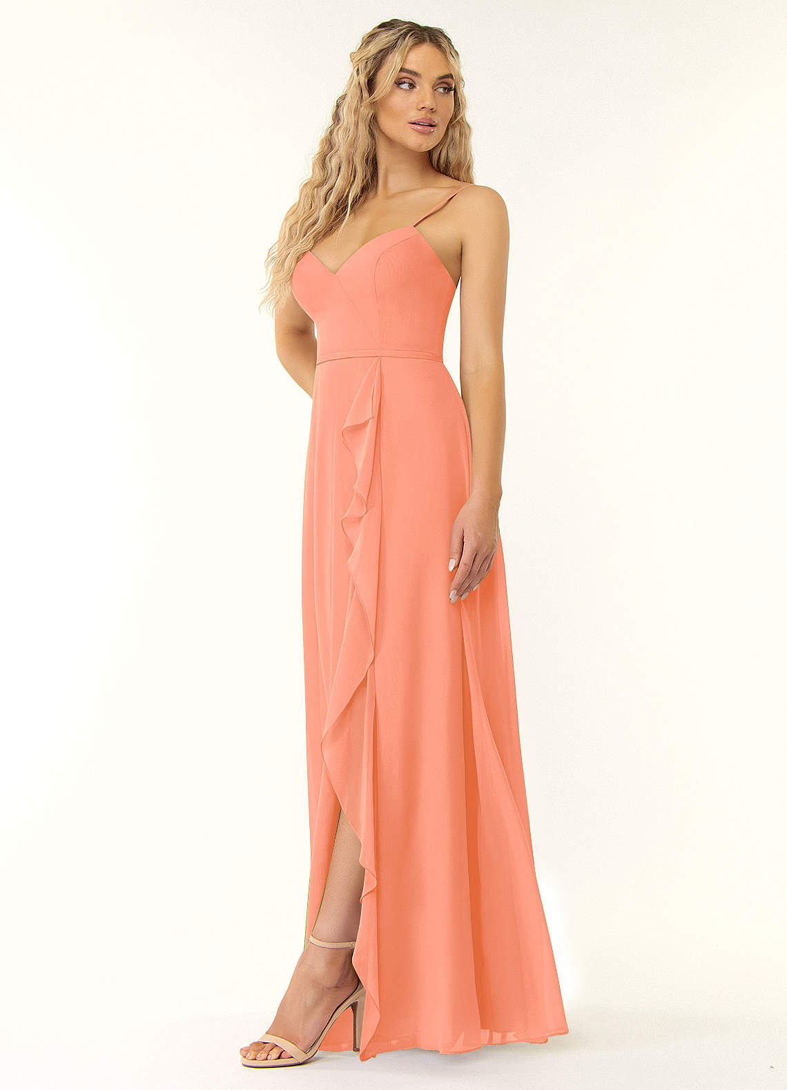 Naeem A-Line V-Neck Chiffon Bridesmaid Dress in Sunset