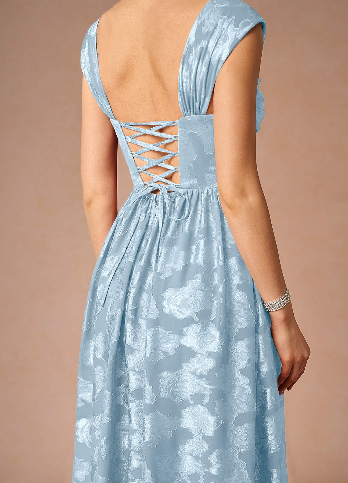 Hazel A-Line Cowl-Neck Fil Coupé Wedding Guest Dress in Powder Blue