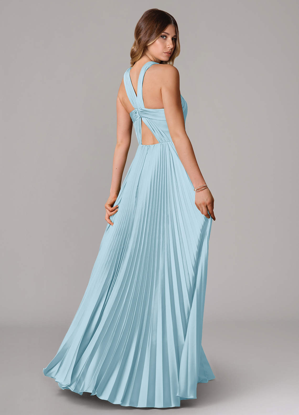 Afra A-Line Halter-Neck Stretch Satin Bridesmaid Dress in Sky Blue