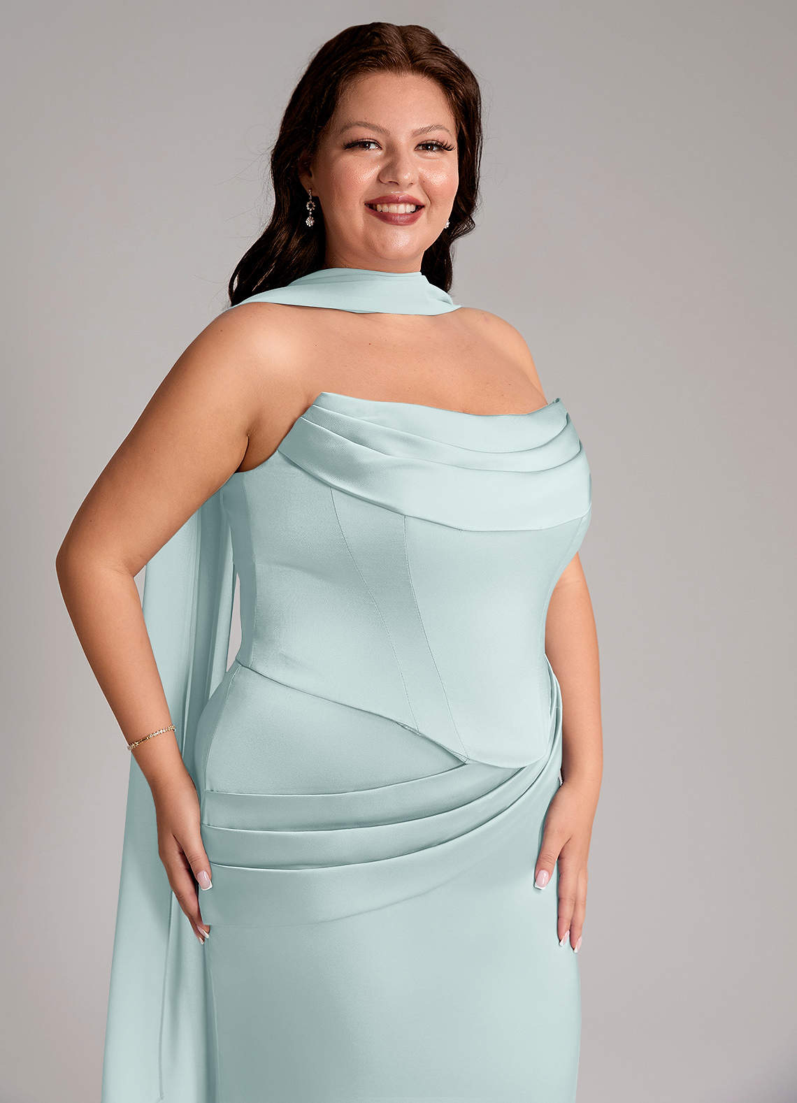 Sorrel Mermaid Cowl-Neck Stretch Satin and Chiffon Bridesmaid Dress