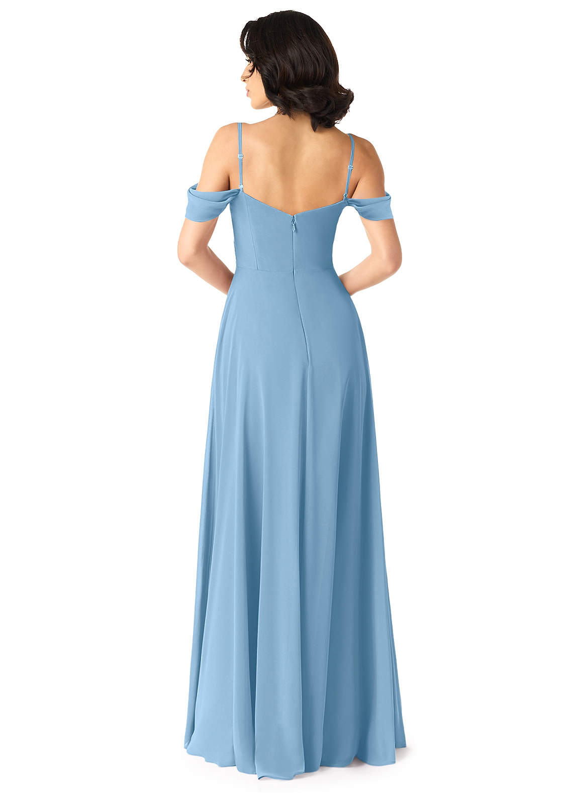 Tancie A-Line Off-the-Shoulder Chiffon Bridesmaid Dress in Steel Blue
