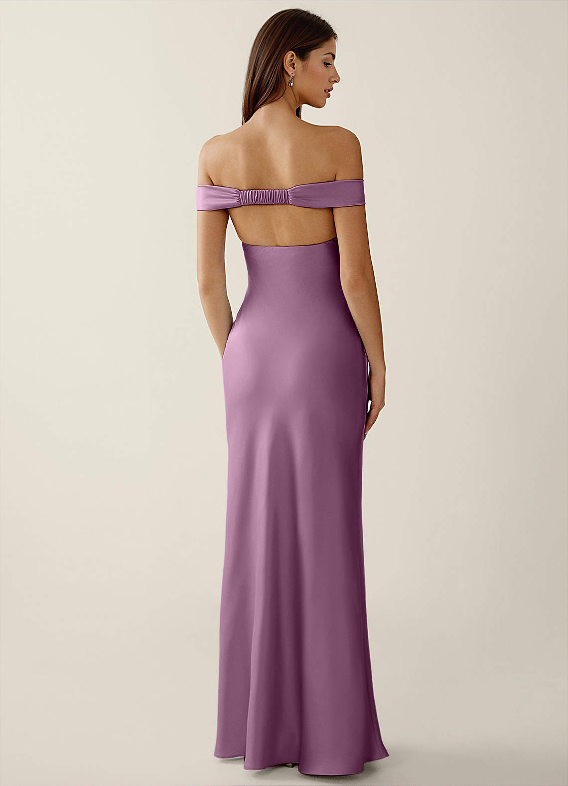Gwendonme Sheath Off-the-Shoulder Satin Crystal Linen Evening Dress in Wisteria
