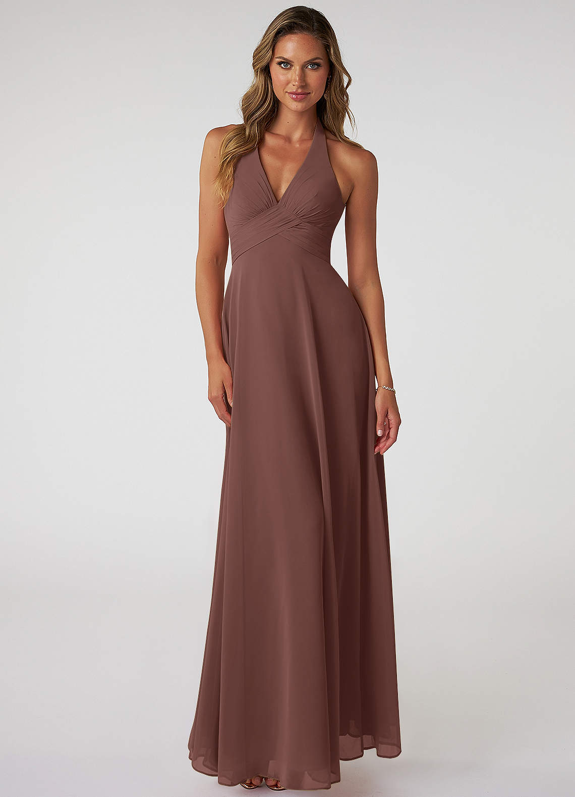 Tessie A-Line V-Neck Chiffon Bridesmaid Dress in Espresso