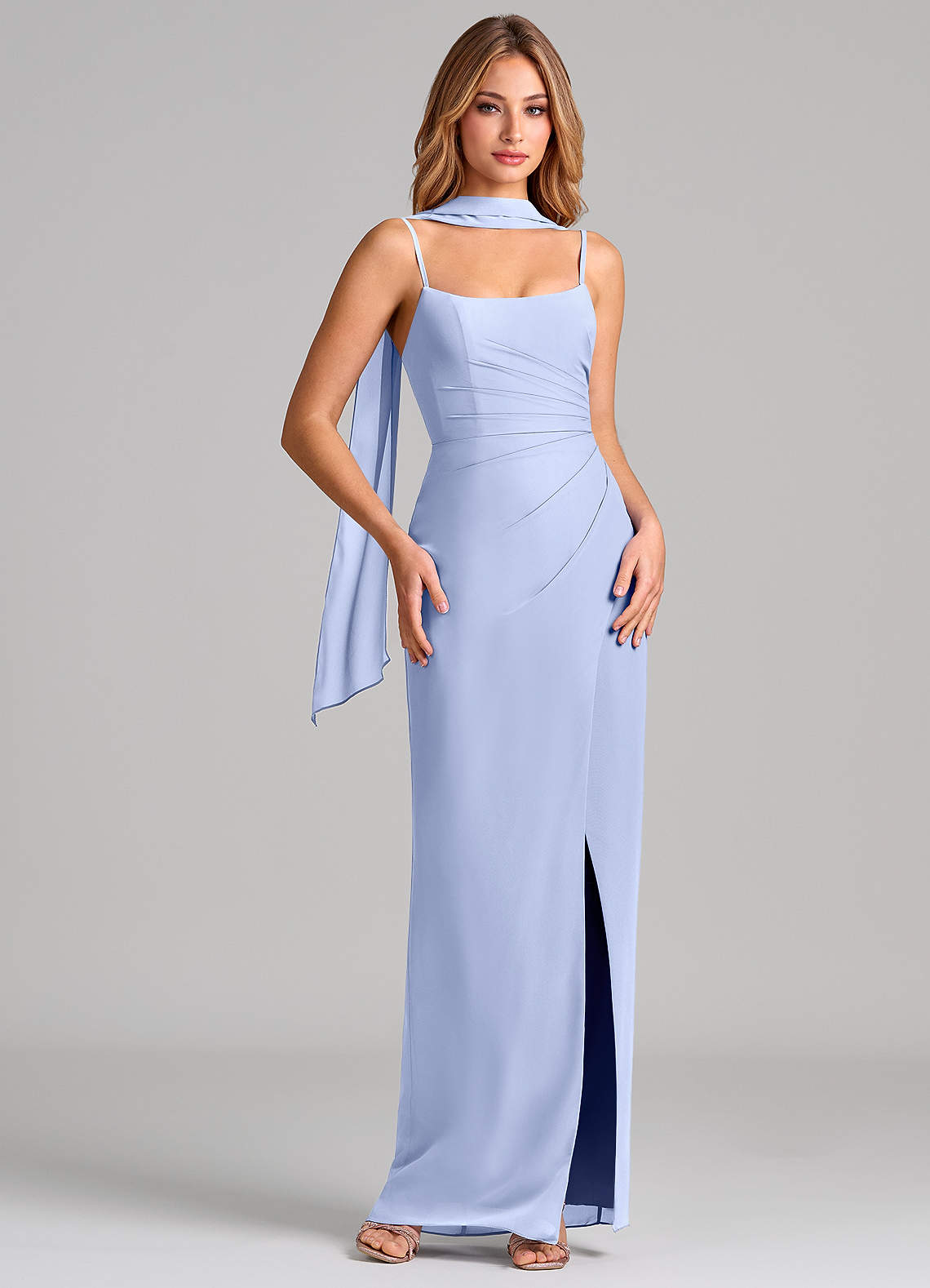 Calandra Sheath Scoop-Neck Chiffon Bridesmaid Dress in Ice