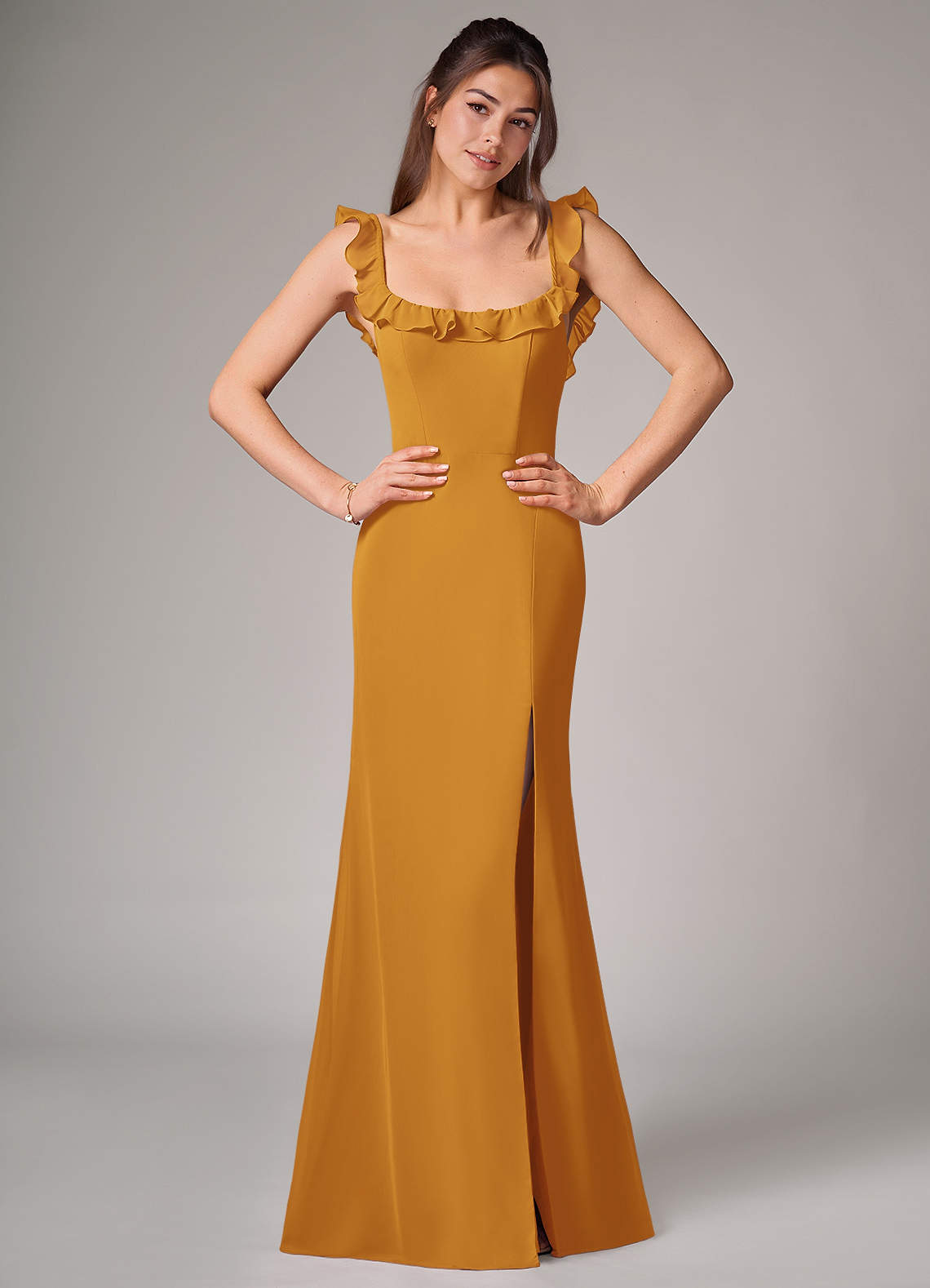 Callie Mermaid Scoop-Neck Chiffon Bridesmaid Dress in butterscotch