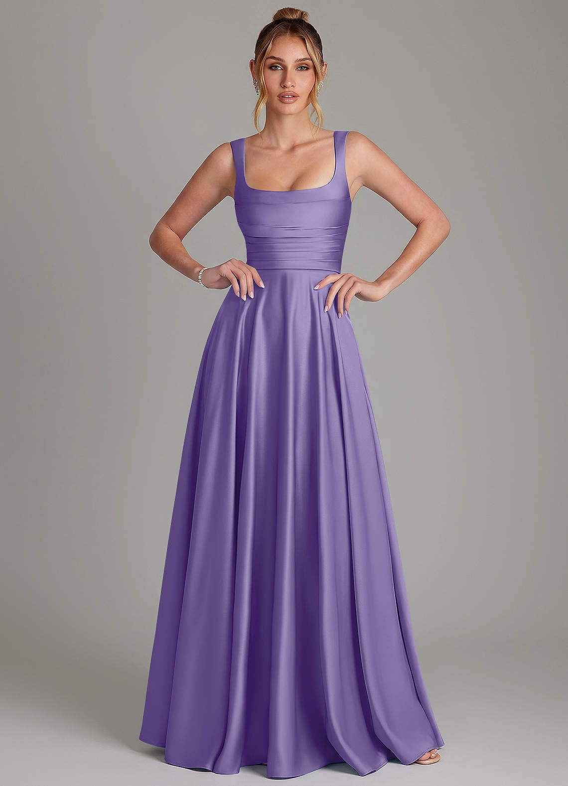 Azaria A-Line Square-Neck Stretch Satin Bridesmaid Dress in Tahiti