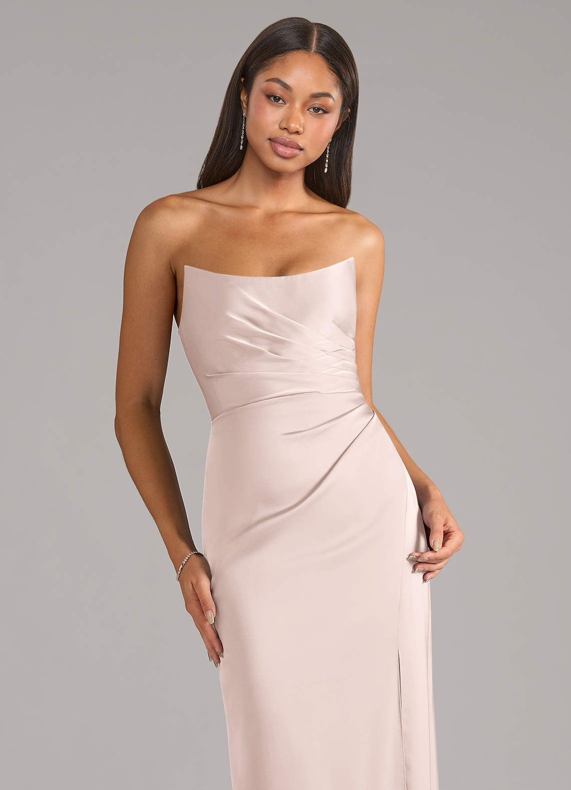 Marla Sheath Strapless Stretch Satin Bridesmaid Dress in Blushing Pink