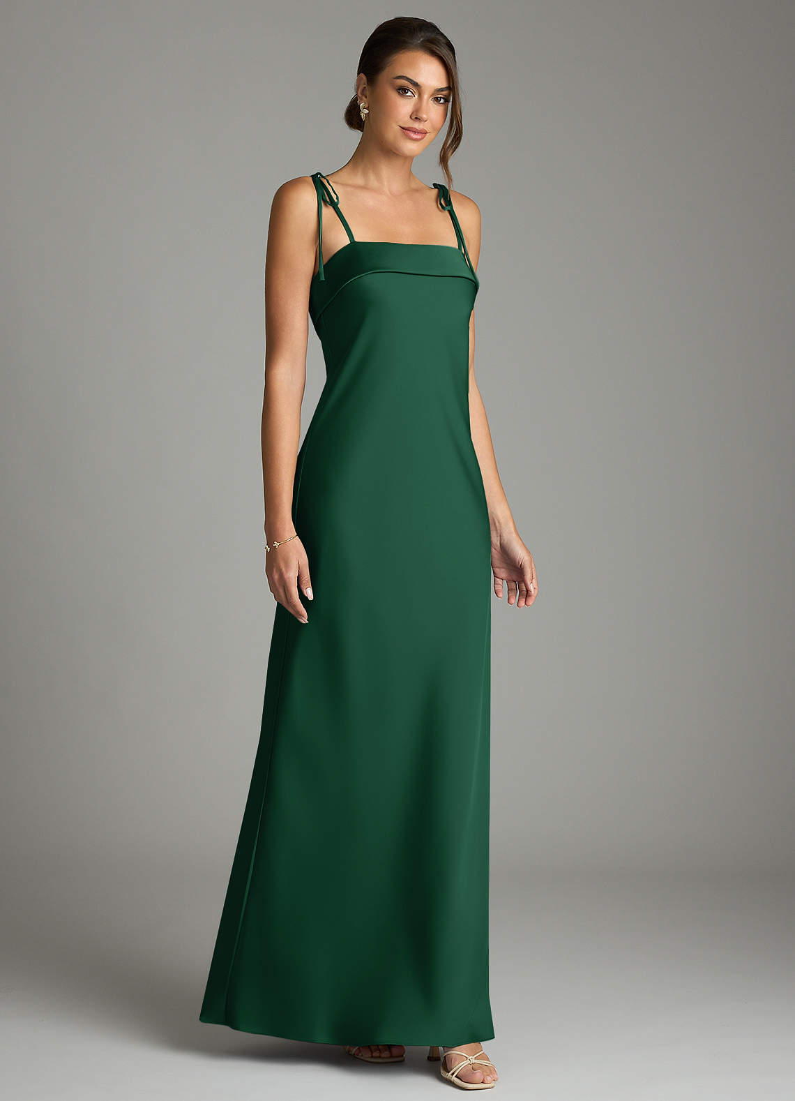 Ellia Sheath Straight-Neck Stretch Satin Bridesmaid Dress in Dark Green