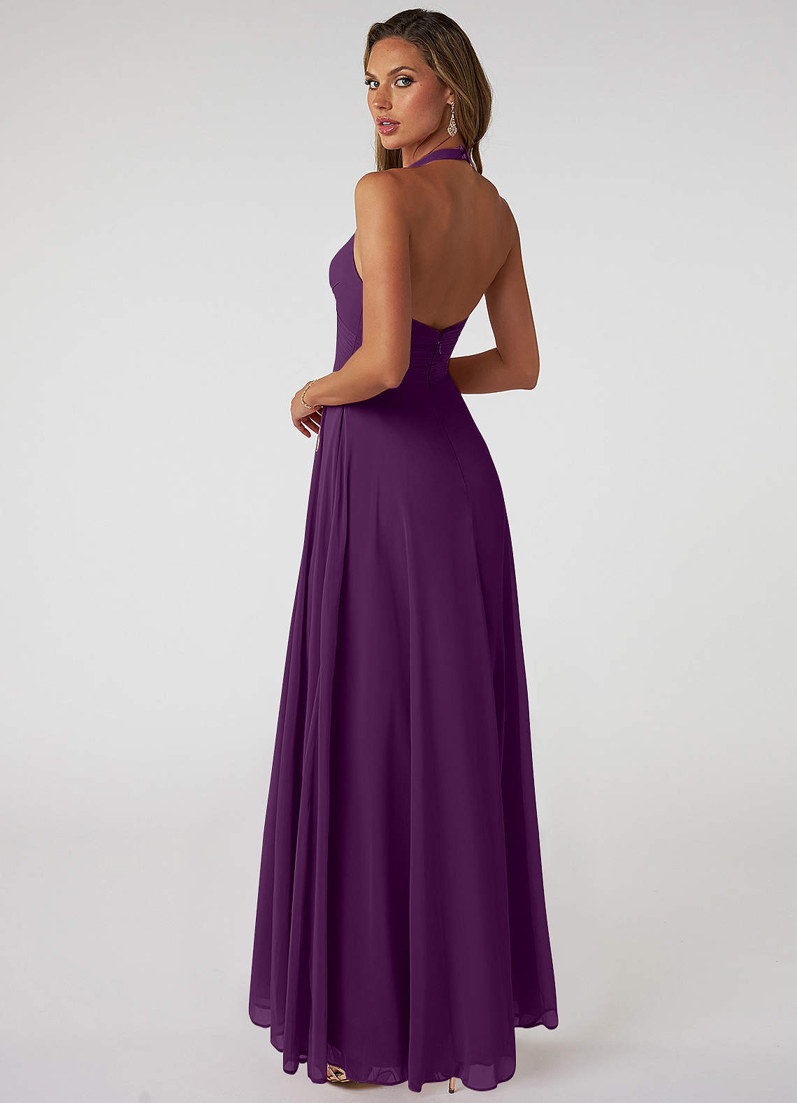 Tessie A-Line V-Neck Chiffon Bridesmaid Dress in Grape