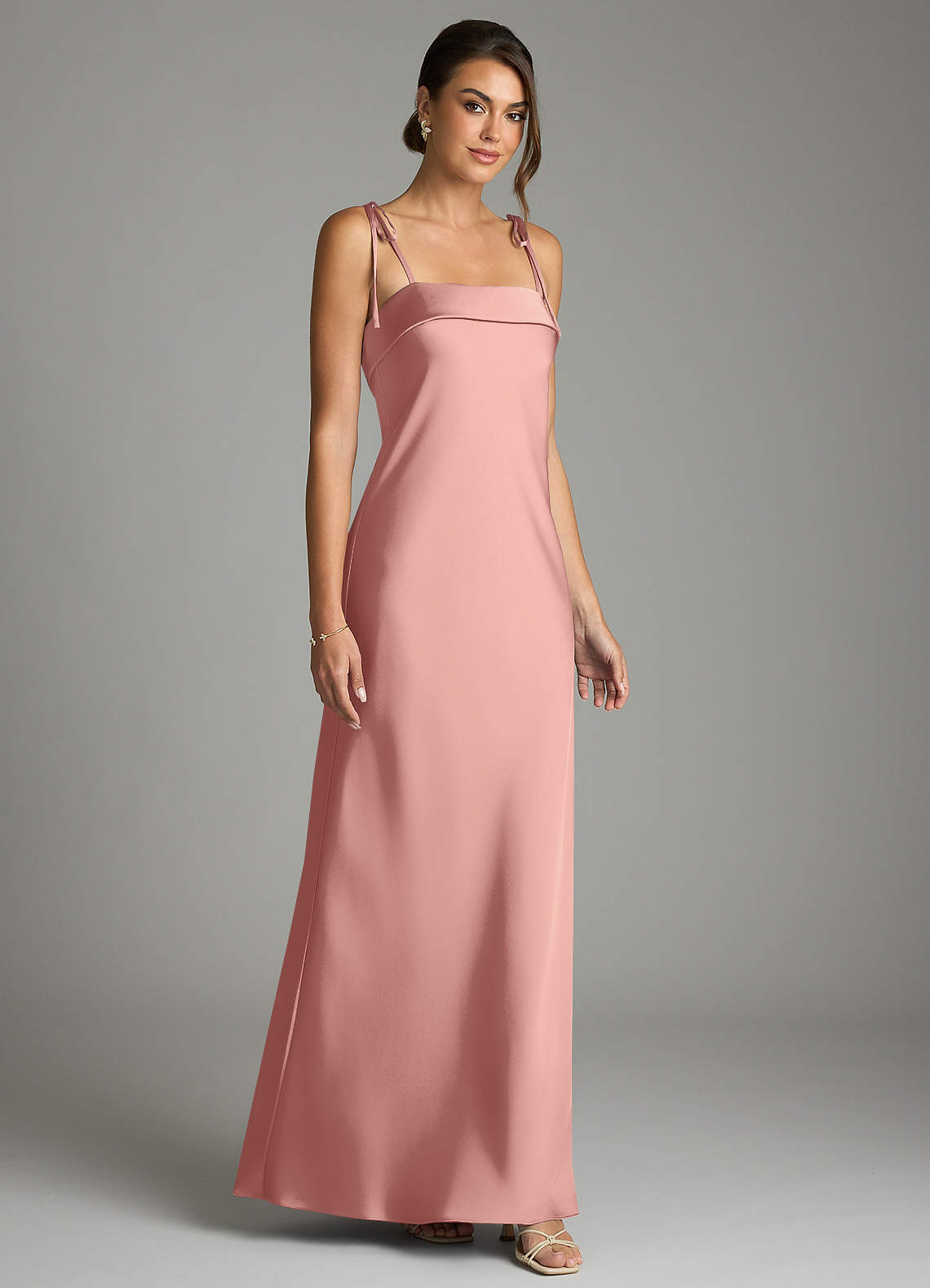 Ellia Sheath Straight-Neck Stretch Satin Bridesmaid Dress in Rosette