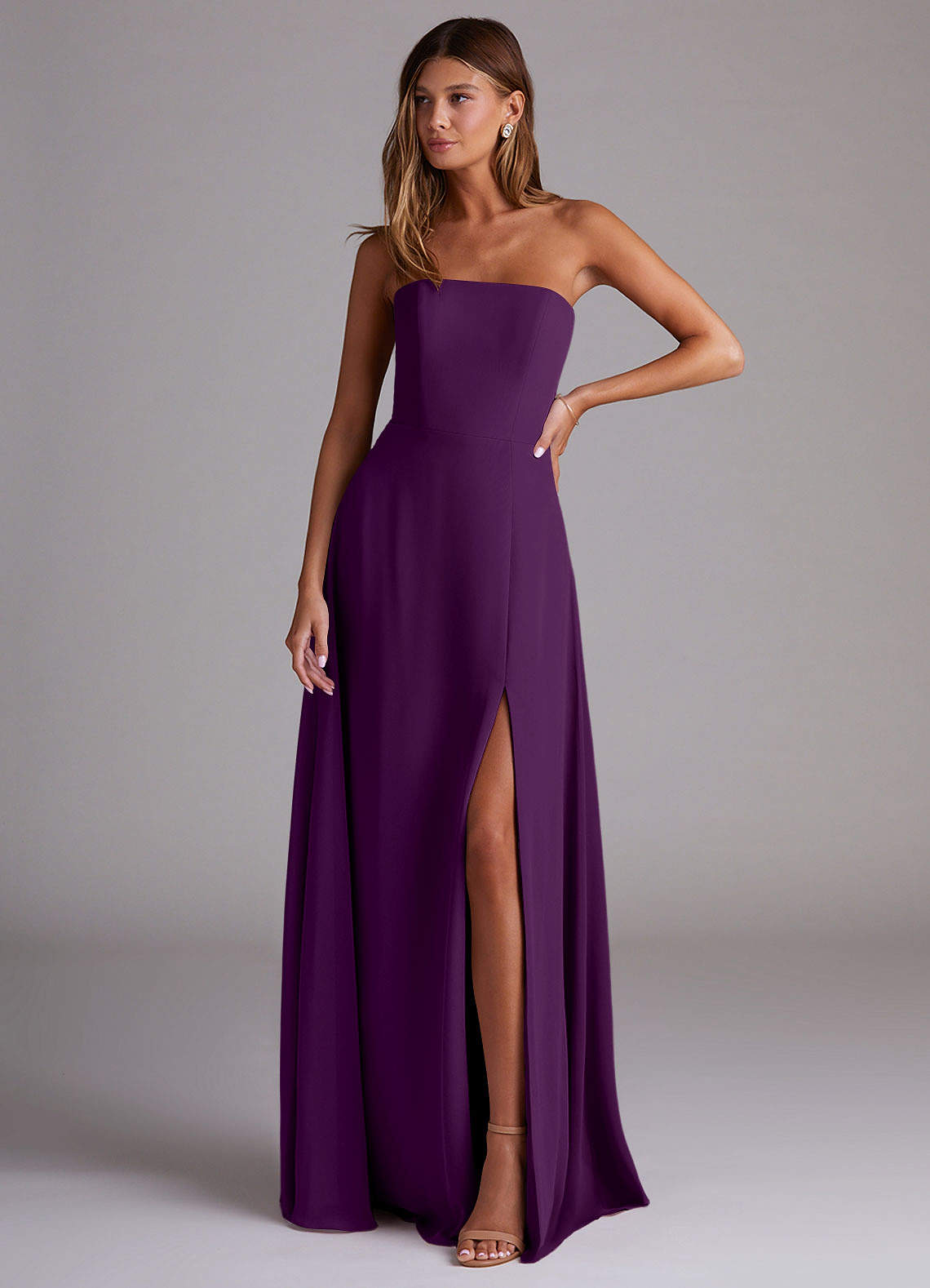 Wren A-Line Straight-Neck Chiffon Bridesmaid Dress in Grape