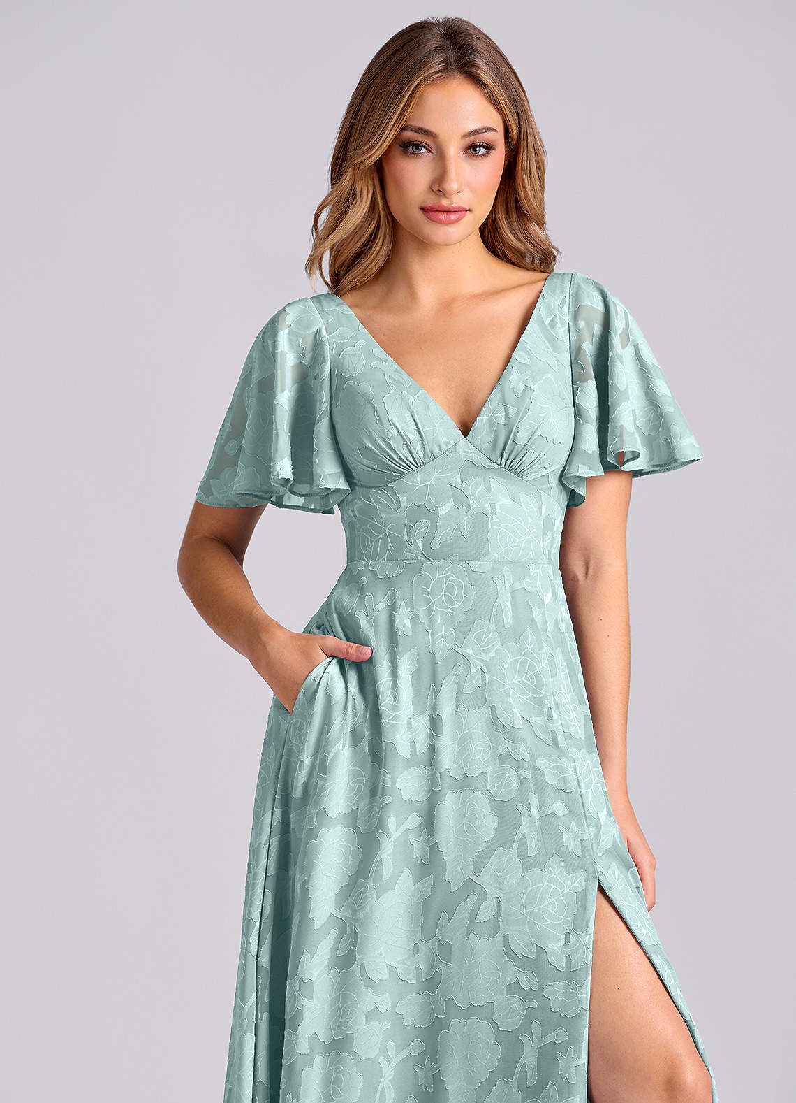 Kimber A-Line V-Neck Floral Burnout Bridesmaid Dress