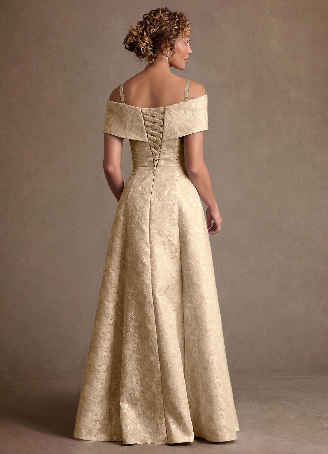 Harriett A-Line Off-the-Shoulder Jacquard Mother of the Bride Dress in champagne