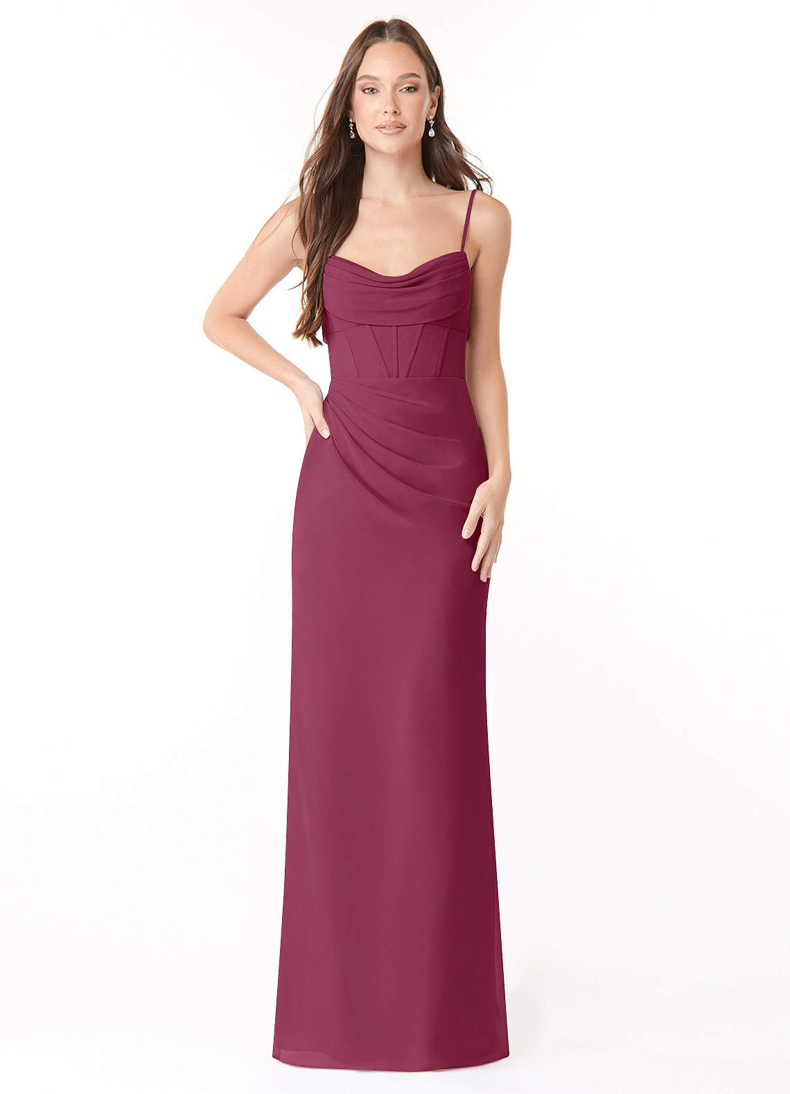 Mai Sheath Cowl-Neck Chiffon Bridesmaid Dress in Mulberry