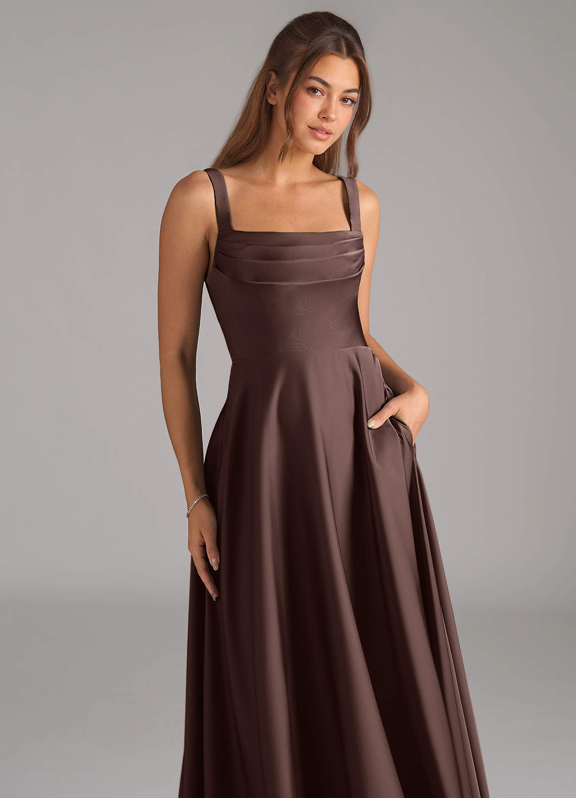 Shaude A-Line Square-Neck Stretch Satin Bridesmaid Dress in Ganache