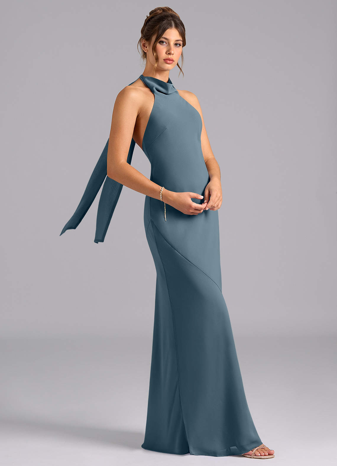 Velli Mermaid Halter Chiffon Bridesmaid Dress in Twilight