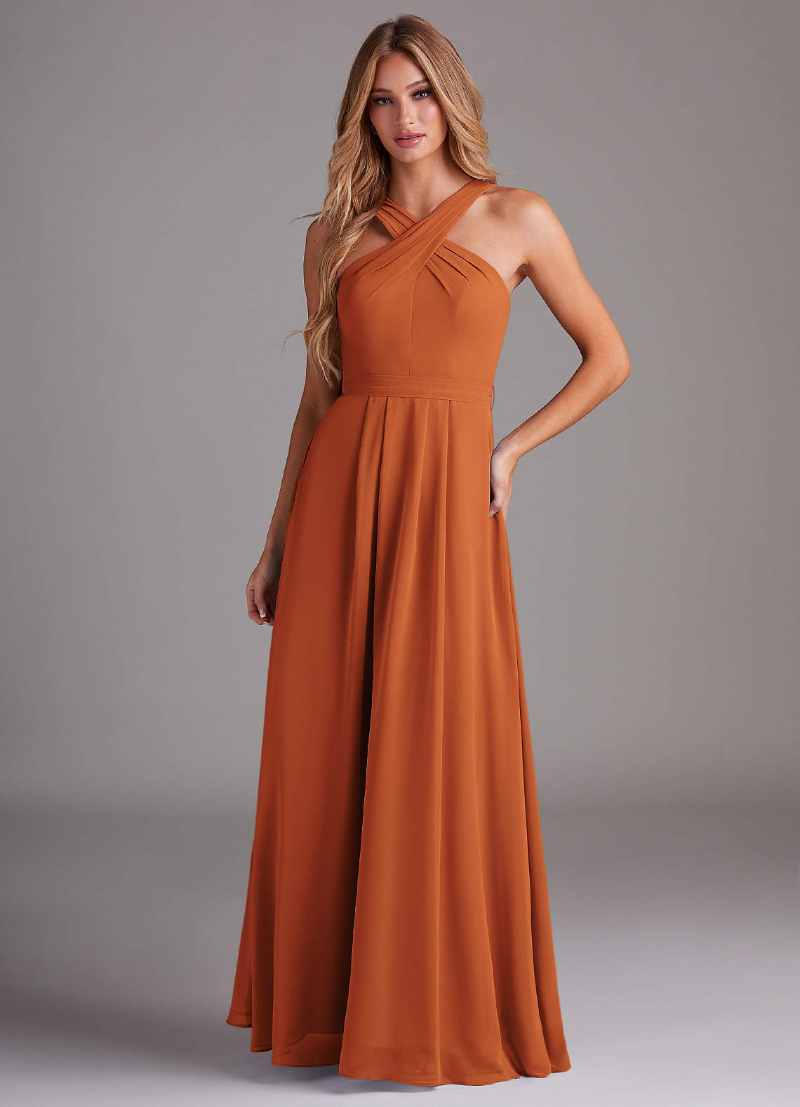 Dixie A-Line Halter Chiffon Bridesmaid Dress in Cinnamon