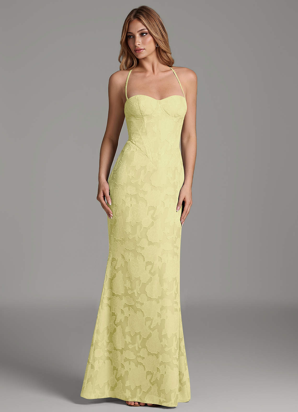 Dara Mermaid Sweetheart Floral Burnout Bridesmaid Dress in Lemon Sorbet
