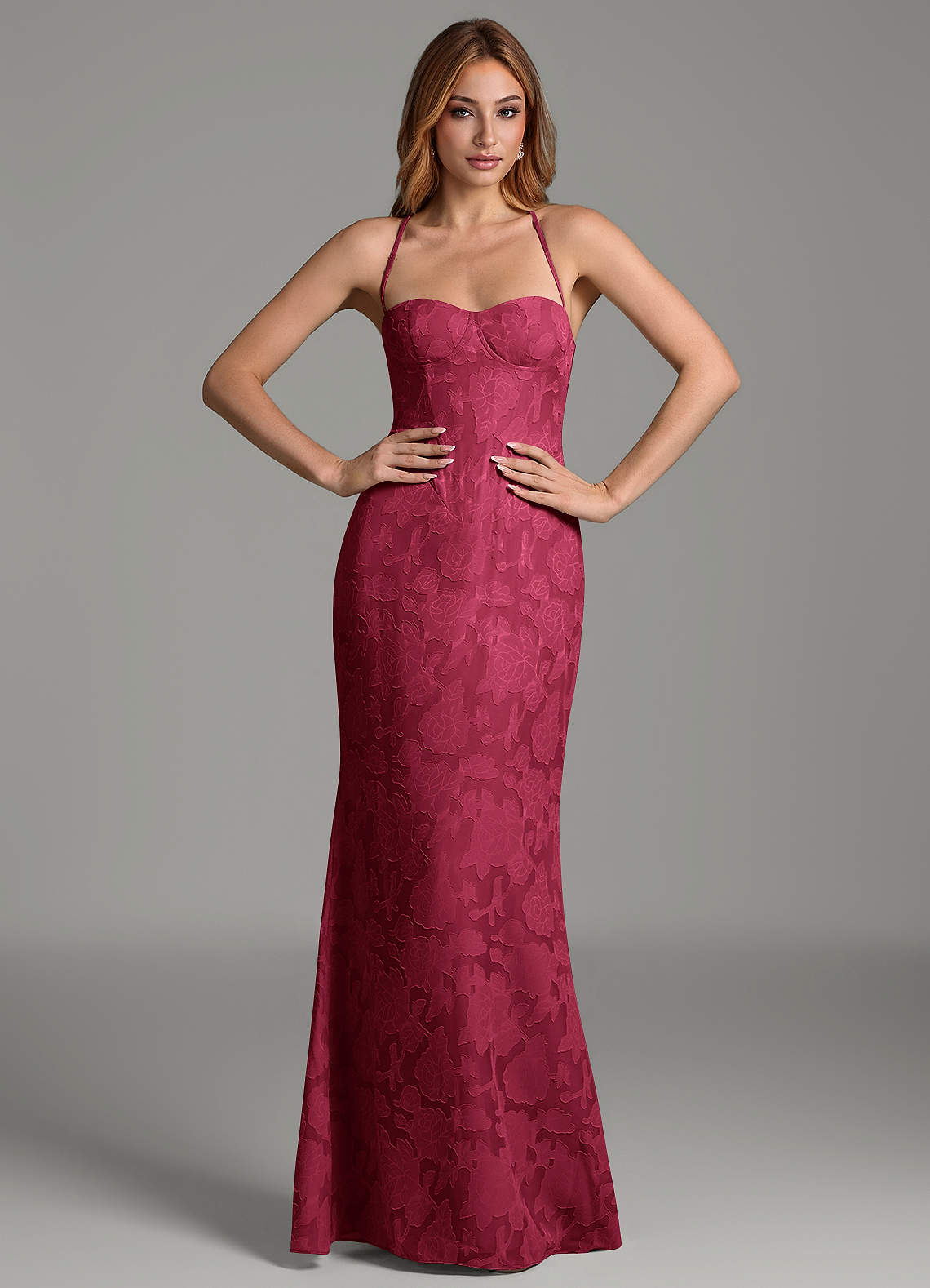 Dara Mermaid Sweetheart Floral Burnout Bridesmaid Dress in Burgundy