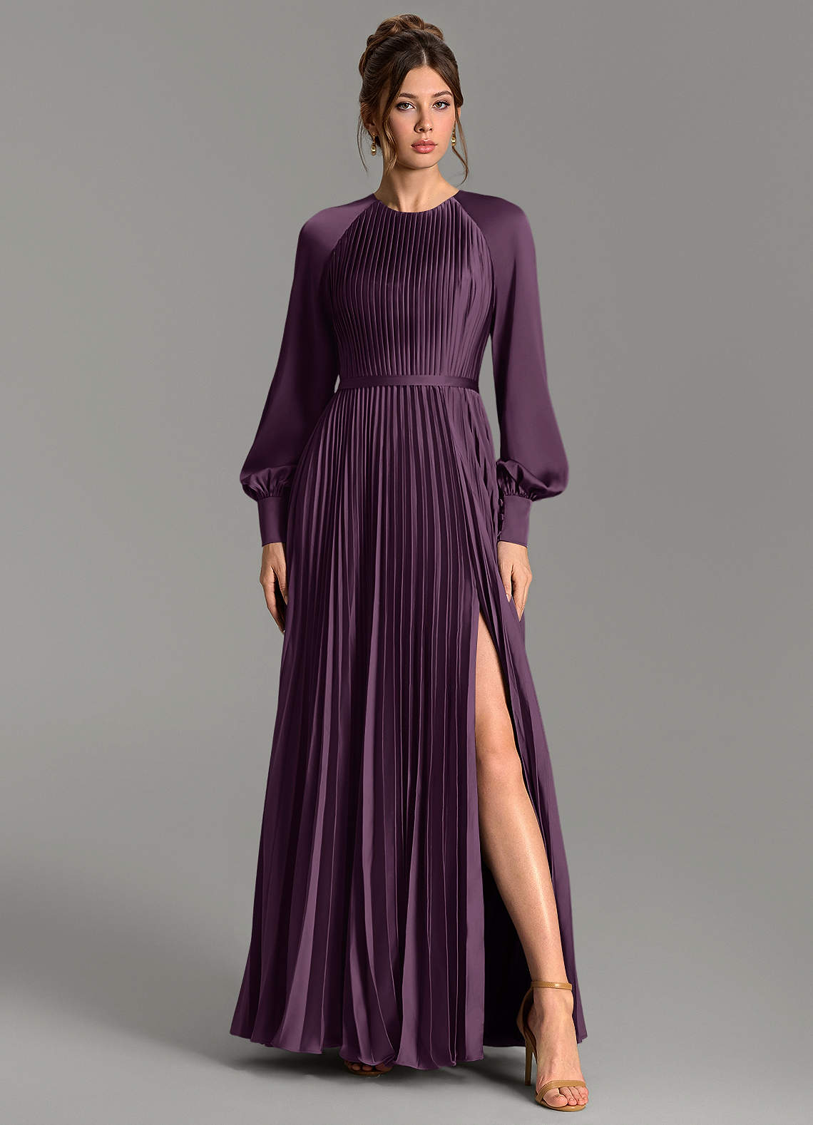 Grayson A-Line Scoop-Neck Stretch Satin Bridesmaid Dress in Plum