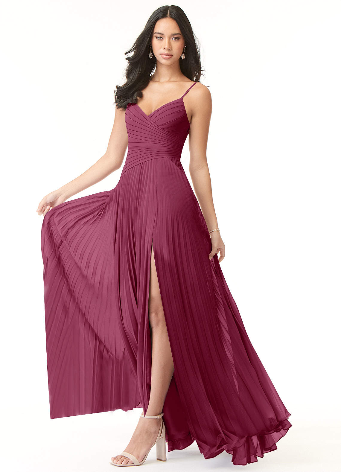 Vini A-Line V-Neck Chiffon Bridesmaid Dress in Mulberry