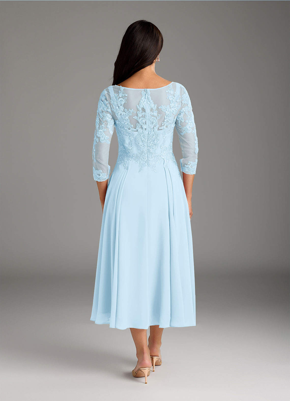 Marge A-Line Scoop-Neck Chiffon and Lace Mother of the Bride Dress in Sky Blue