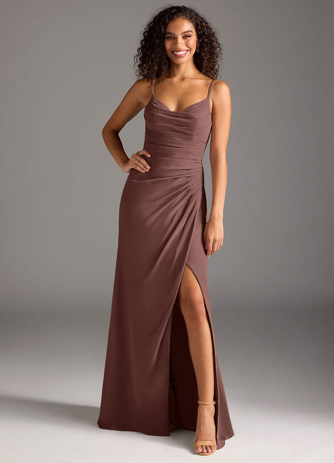 Deandra Mermaid Cowl-Neck Chiffon Bridesmaid Dress in Espresso