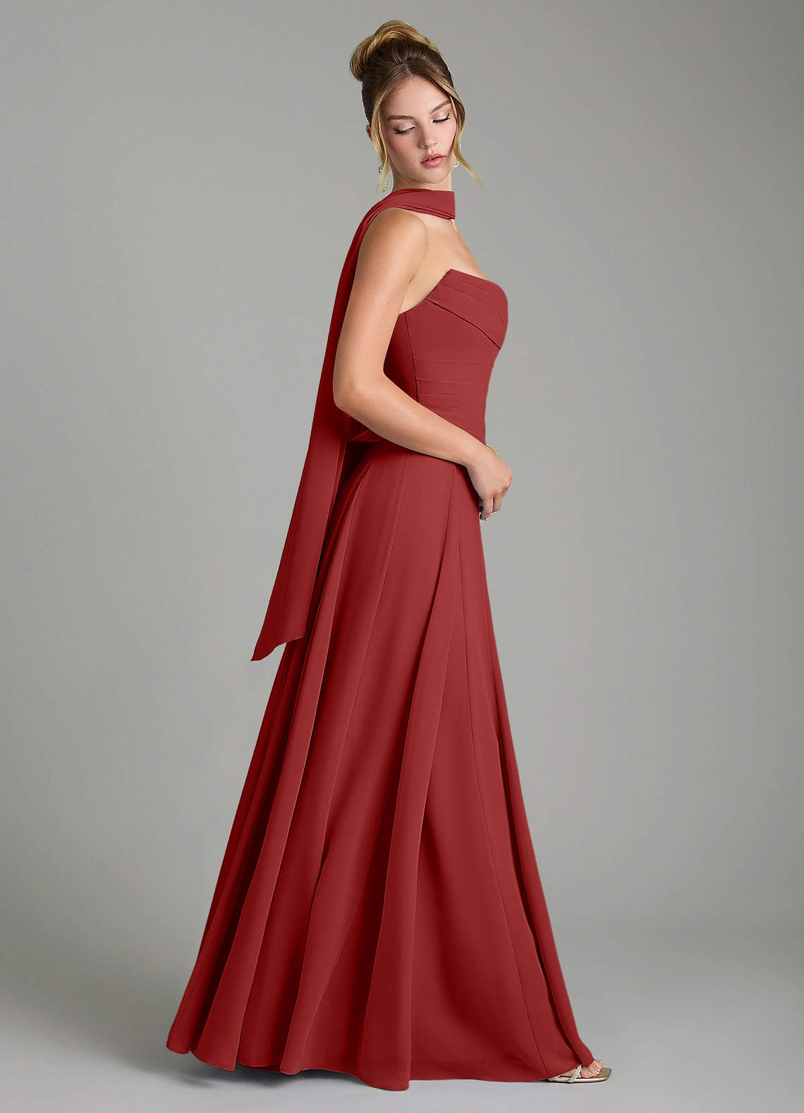 Gabriela A-Line Cowl-Neck Chiffon Bridesmaid Dress in Rust