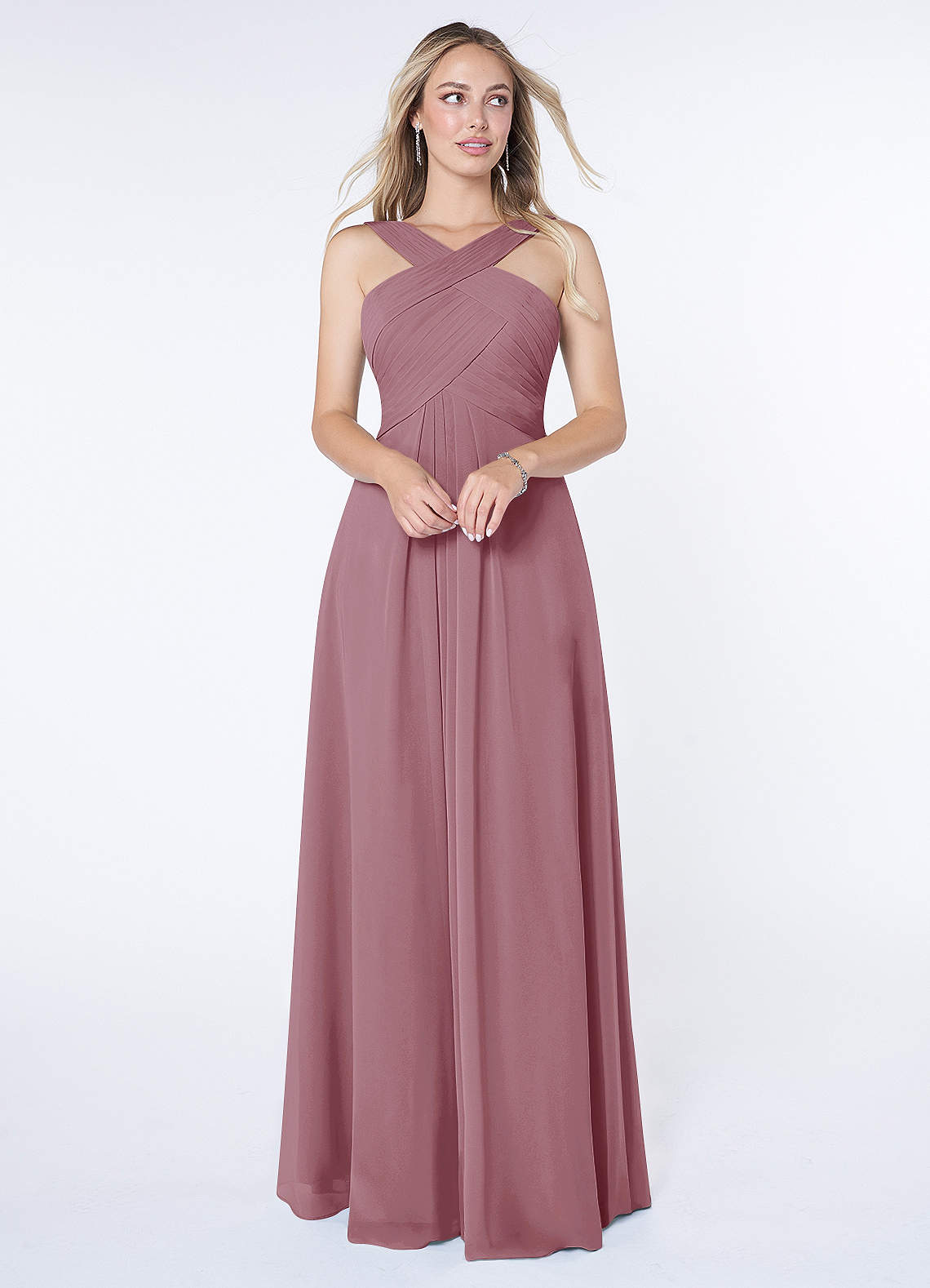 Kaleigh A-Line Halter Chiffon Bridesmaid Dress in Vintage Mauve