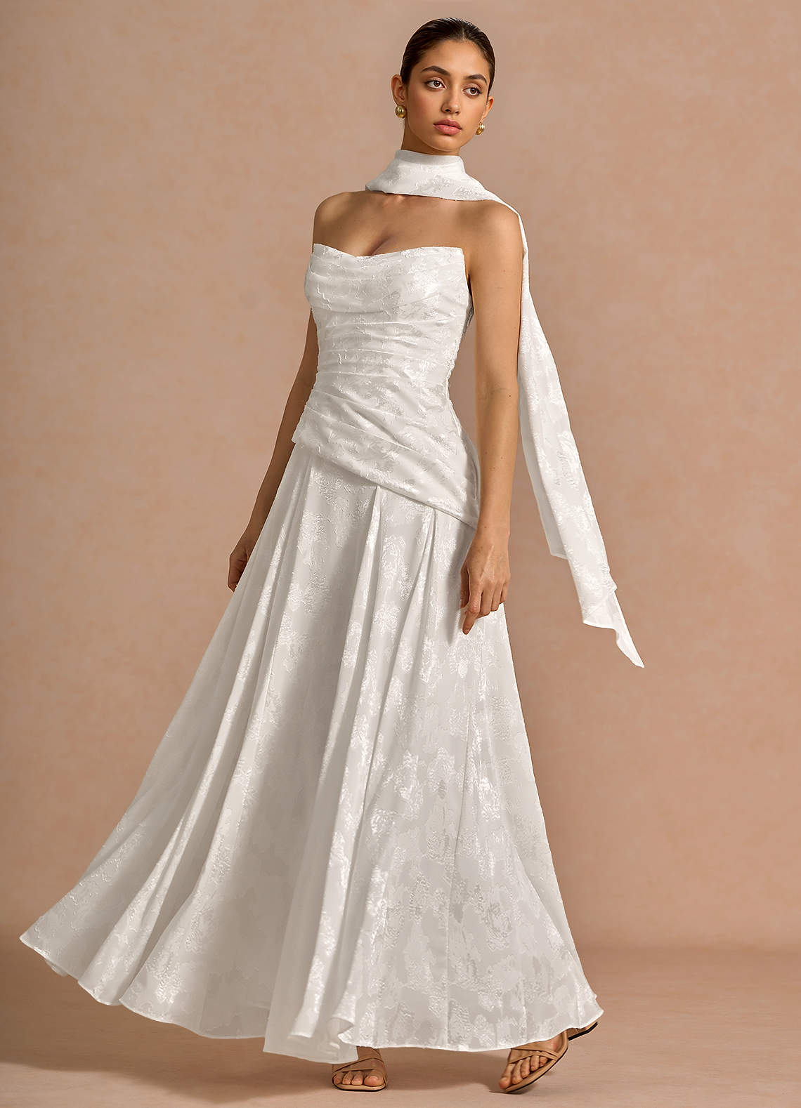 Gabriela A-Line Corset Fil Coupé Wedding Guest Dress in White