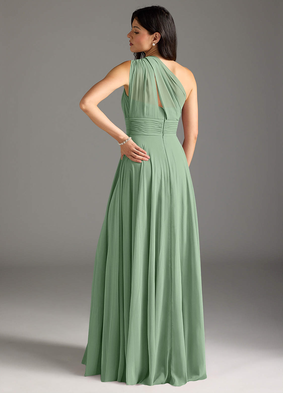 Charlize A-Line One-Shoulder Chiffon Bridesmaid Dress in Matcha