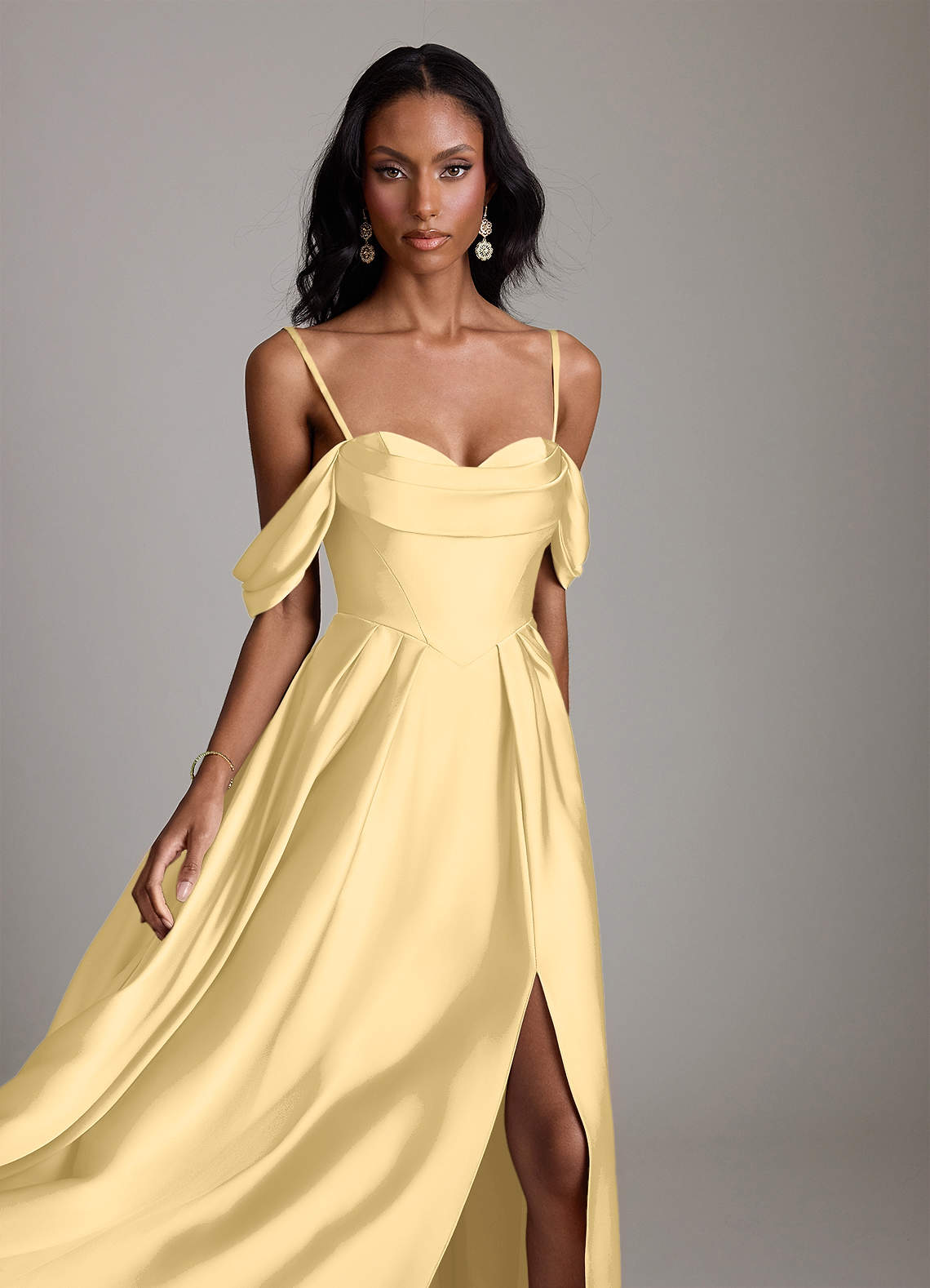 Loisa A-Line Off-the-Shoulder Stretch Satin Bridesmaid Dress in Butter