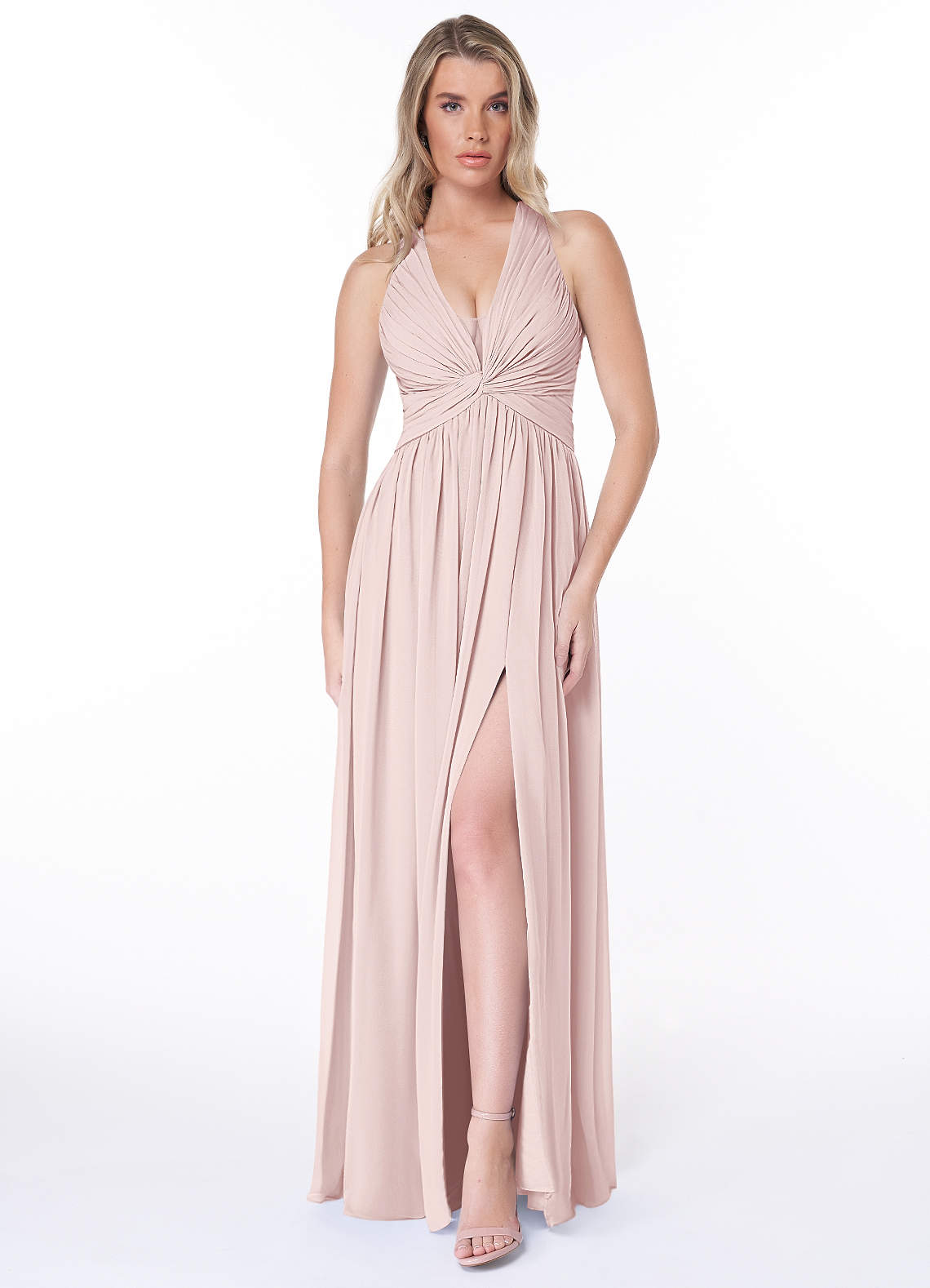Jaclyn A-Line Halter Chiffon Bridesmaid Dress in Blushing Pink