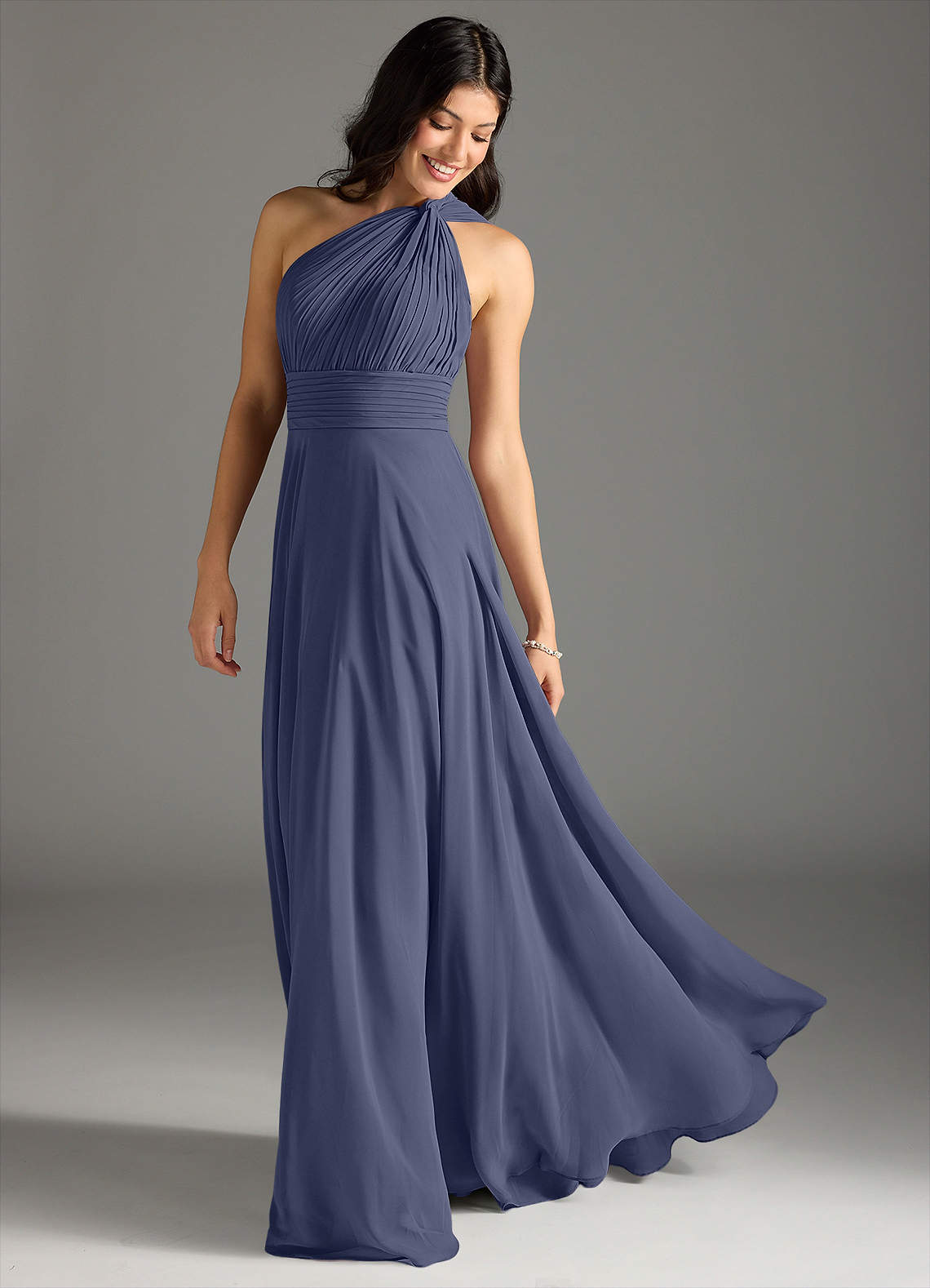 Charlize A-Line One-Shoulder Chiffon Bridesmaid Dress in Stormy