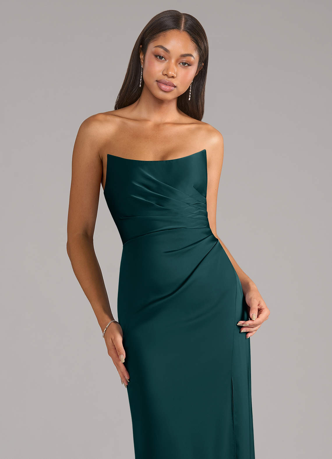 Marla Sheath Strapless Stretch Satin Bridesmaid Dress in Pine