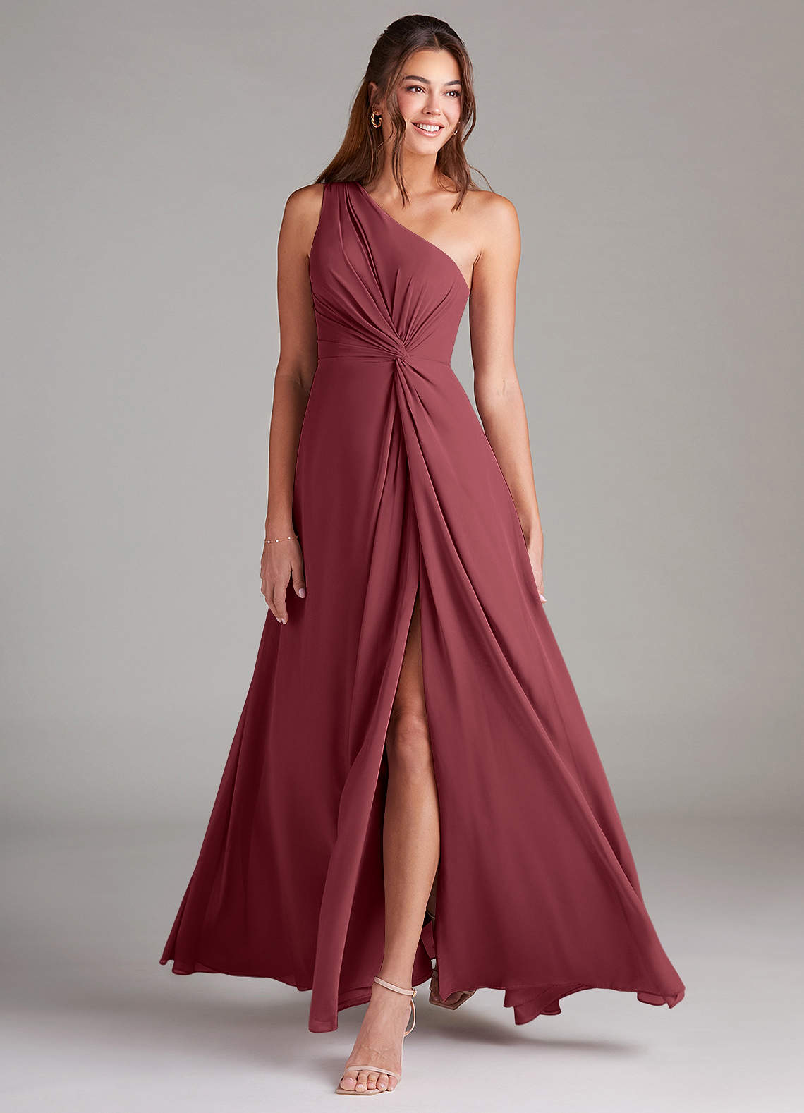 Brooke A-Line One-Shoulder Chiffon Bridesmaid Dress in Merlot