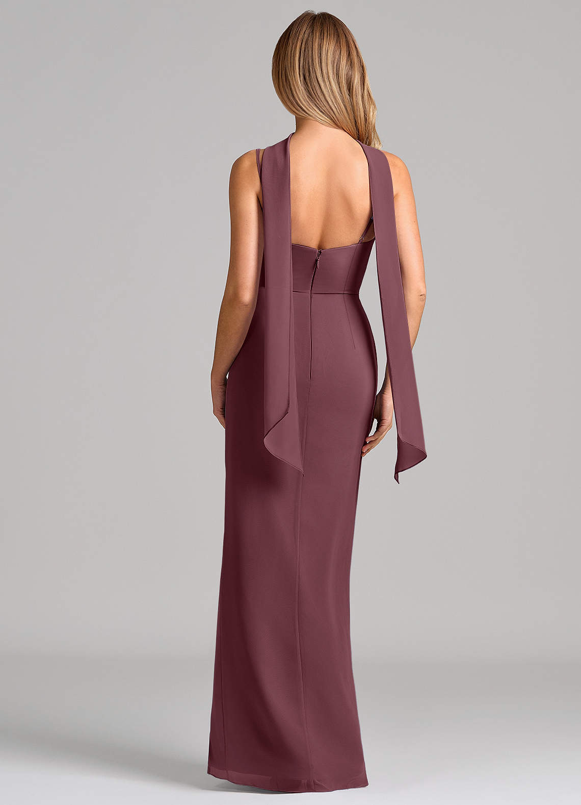 Calandra Sheath Scoop-Neck Chiffon Bridesmaid Dress in Sangria