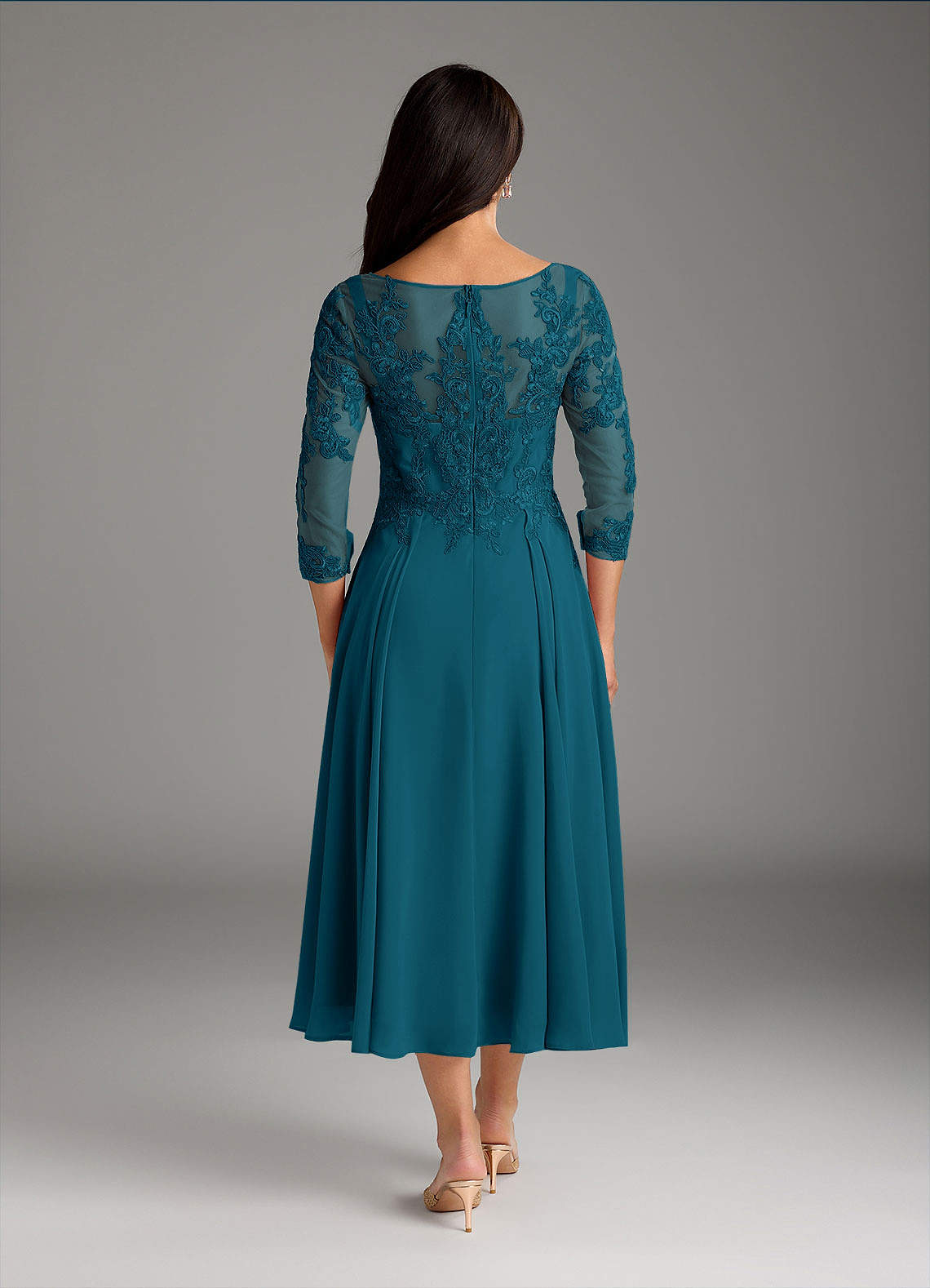 Marge A-Line Scoop-Neck Chiffon and Lace Mother of the Bride Dress in Ink Blue