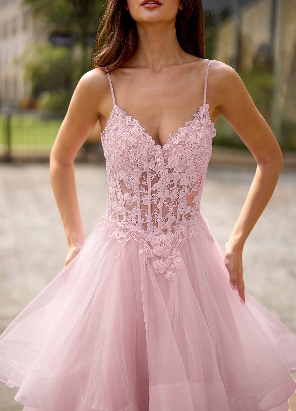 Spitze Ball Gown Sweetheart Lace Tulle Evening Dress in pink