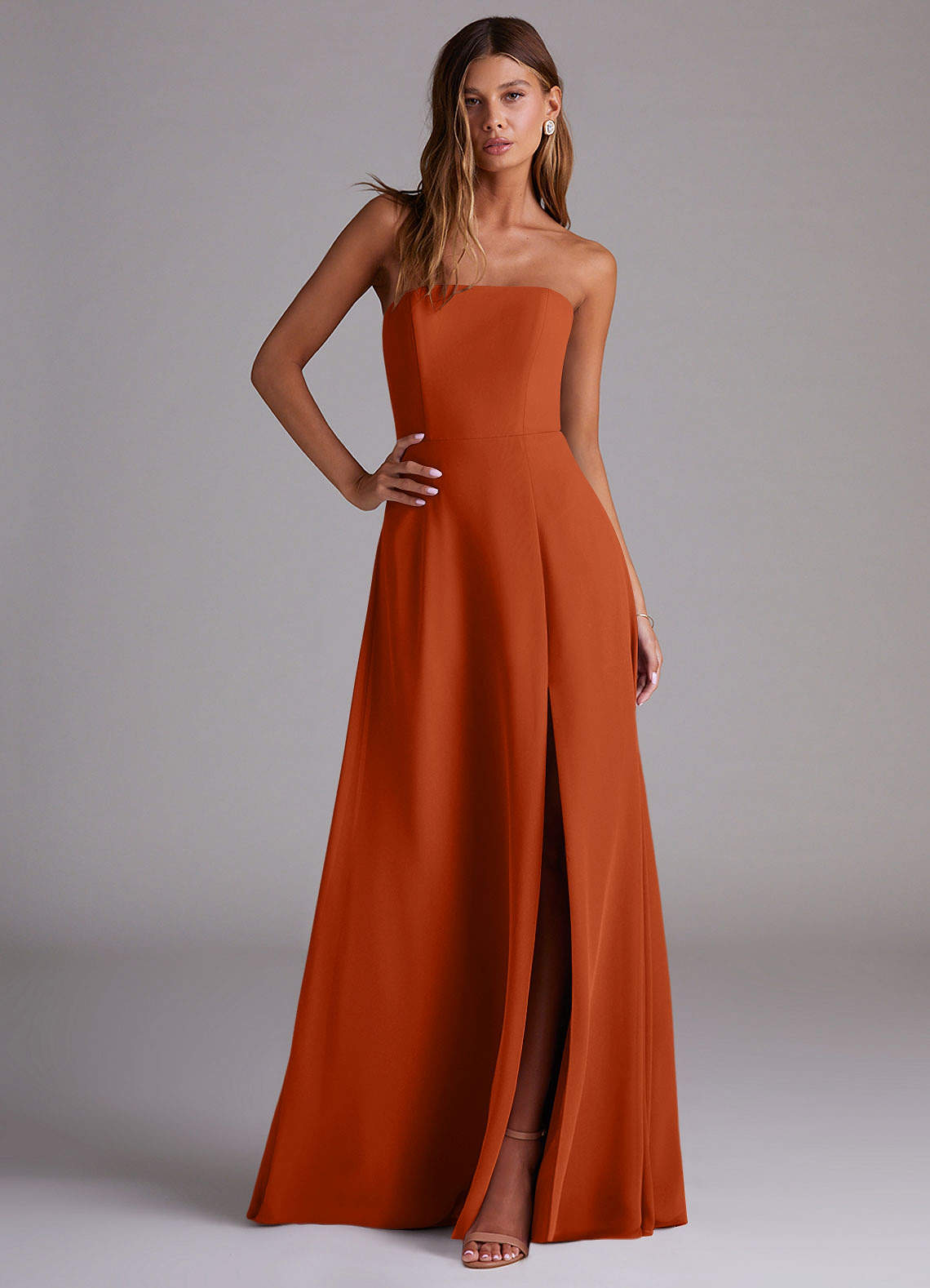 Wren A-Line Straight-Neck Chiffon Bridesmaid Dress in Burnt Orange