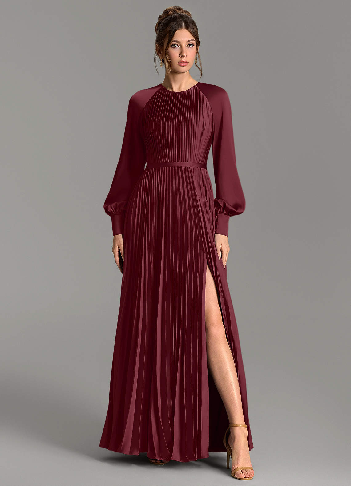 Grayson A-Line Scoop-Neck Stretch Satin Bridesmaid Dress in Cabernet