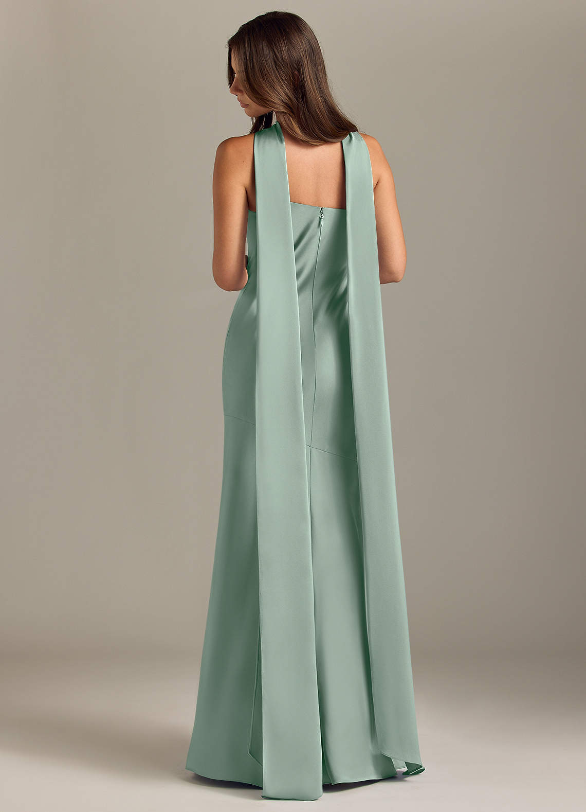 Kinsley Mermaid Halter Stretch Satin Bridesmaid Dress in Agave