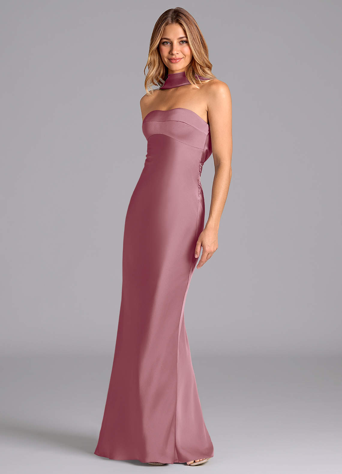 Lusinda Mermaid Strapless Stretch Satin Bridesmaid Dress in Vintage Mauve