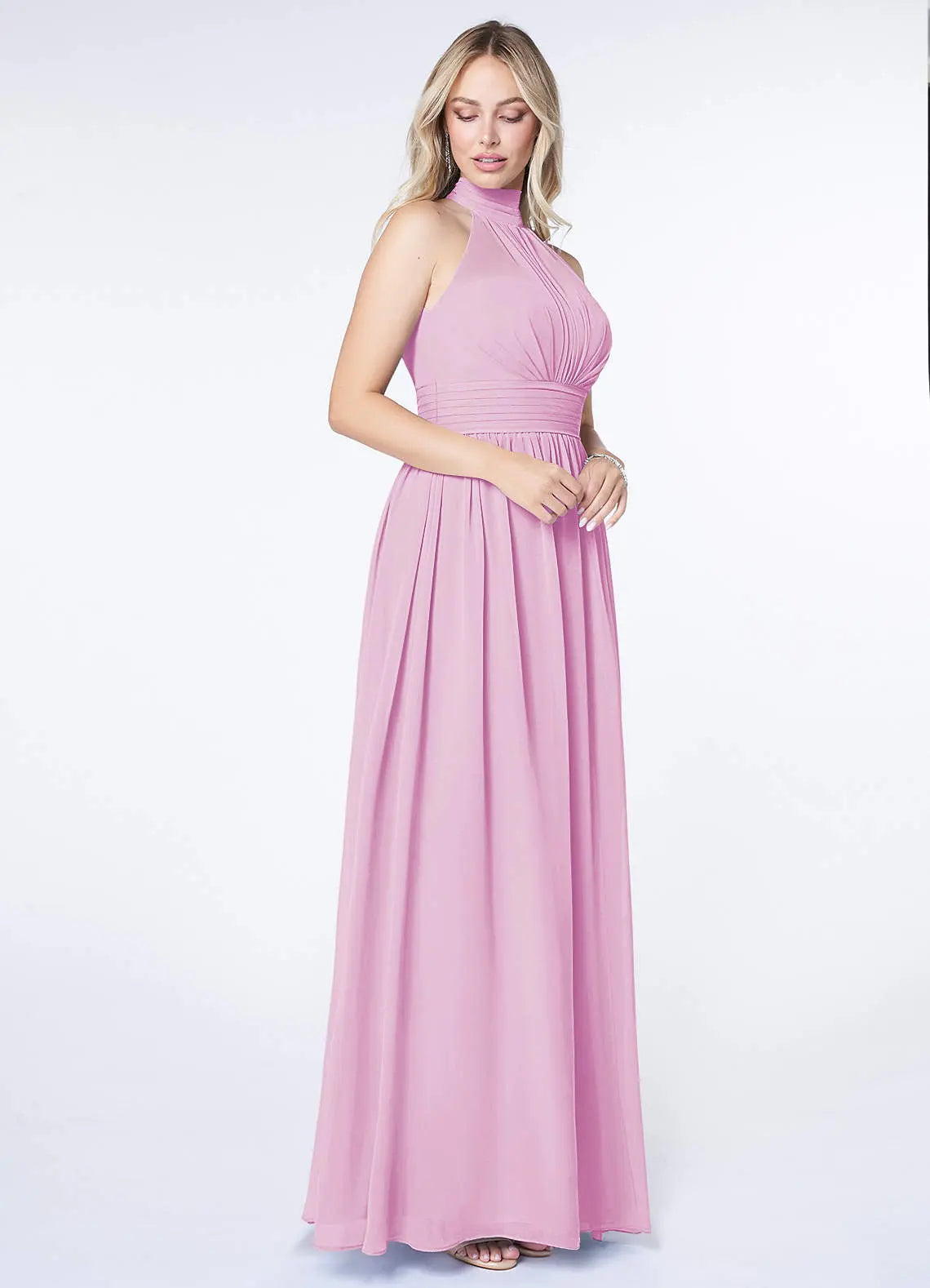 Iman A-Line Halter Chiffon Bridesmaid Dress in candy pink