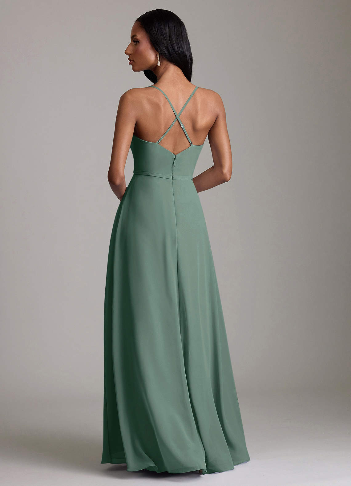 Naeem A-Line V-Neck Chiffon Bridesmaid Dress in Sea Moss