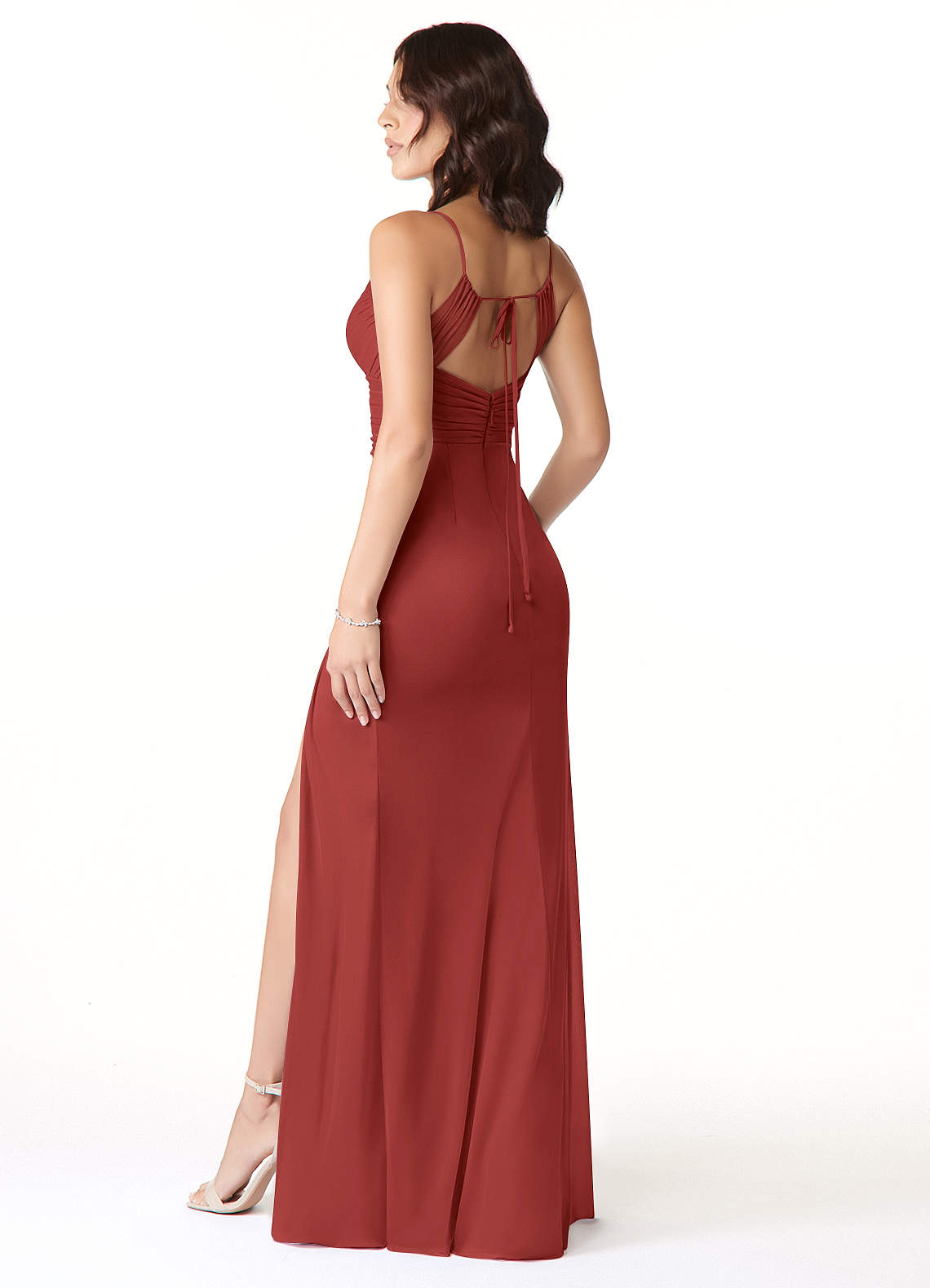 Reneya Mermaid V-Neck Mesh Bridesmaid Dress in Rust