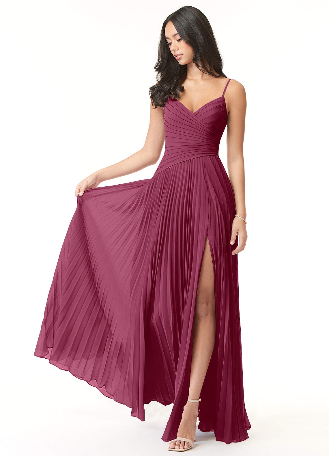 Vini A-Line V-Neck Chiffon Bridesmaid Dress in Mulberry