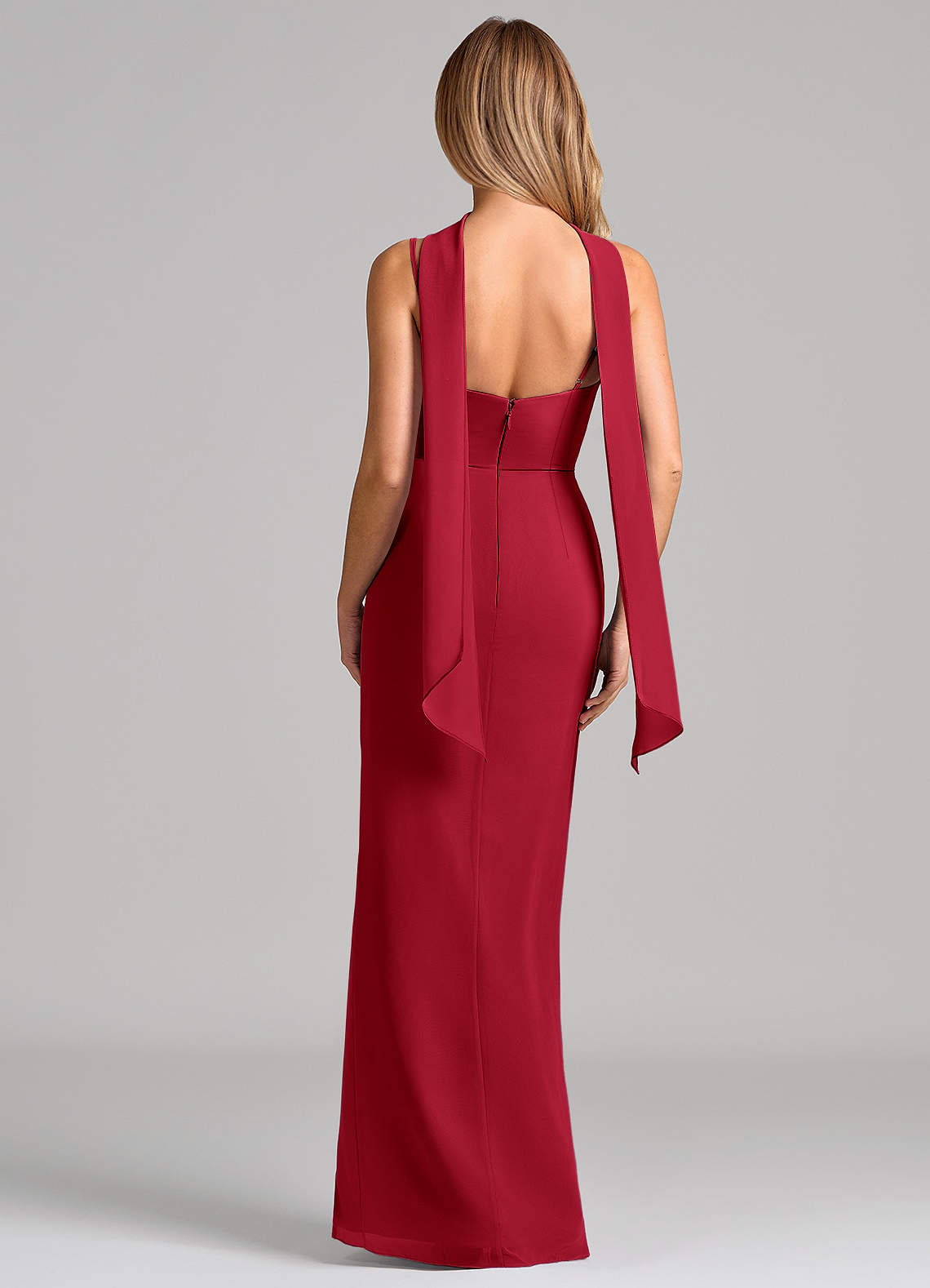 Calandra Sheath Scoop-Neck Chiffon Bridesmaid Dress in Scarlet